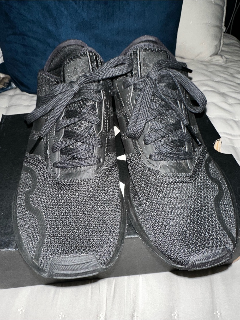 Adidas Big Kids All-Black Knit Running Sneakers